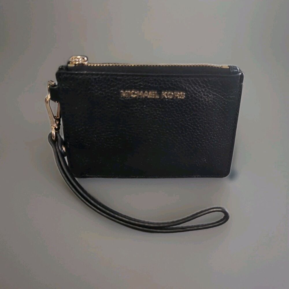 Michael Kors Mercer Small Coin Purse Wristlet ID Holder And Key Ring Black